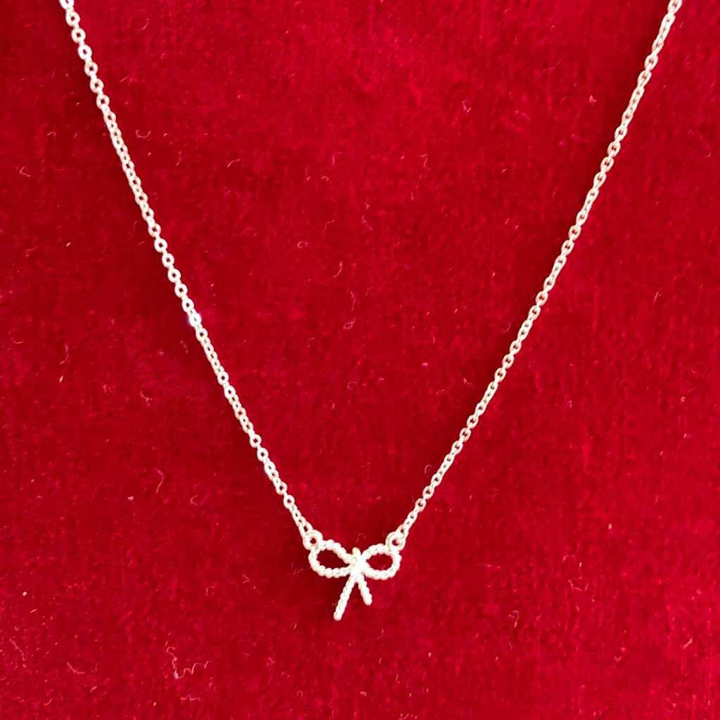 Silver Tone Bow Necklace And Earring Set